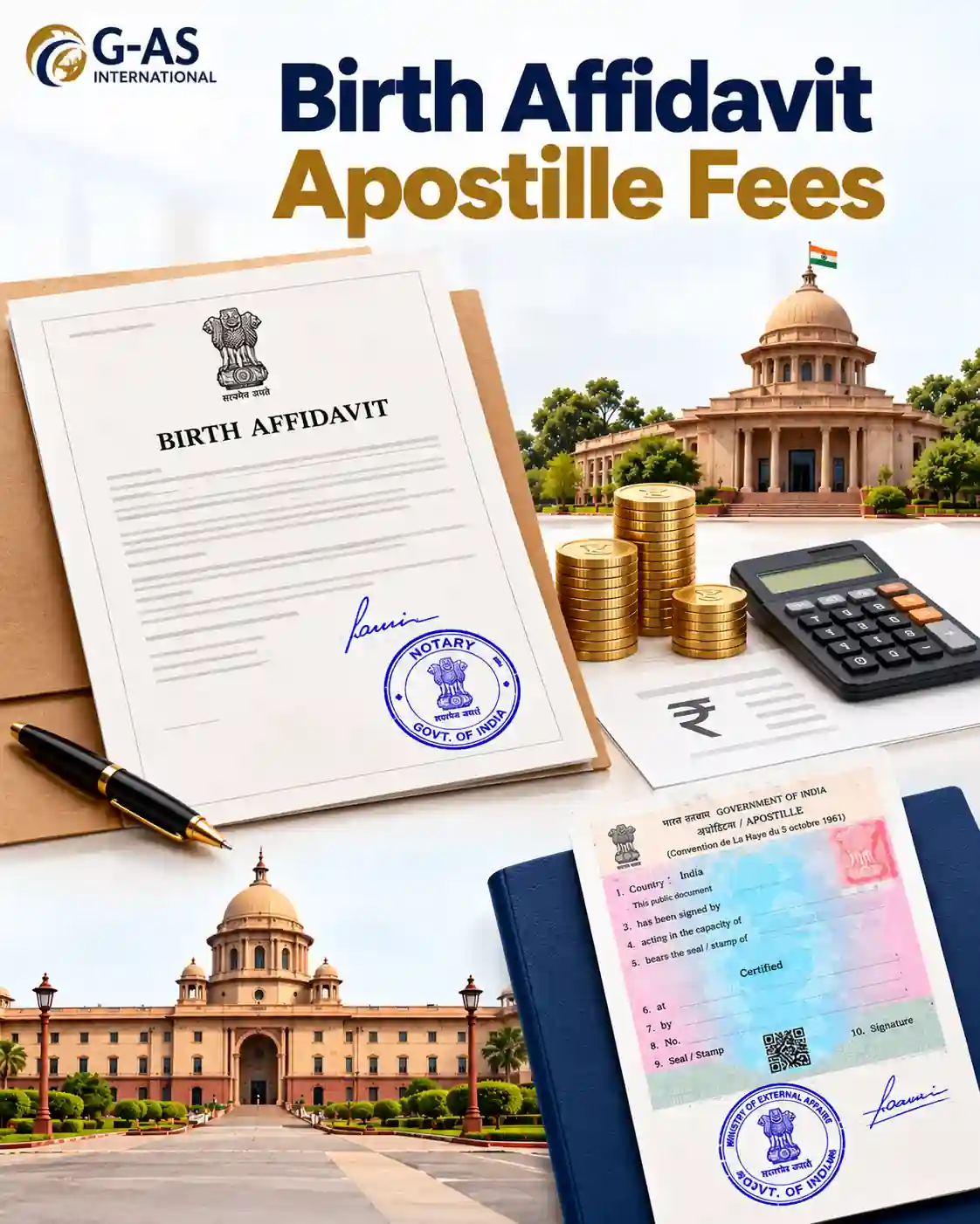 Birth Affidavit Apostille Fees in India with MEA charges and cost factors