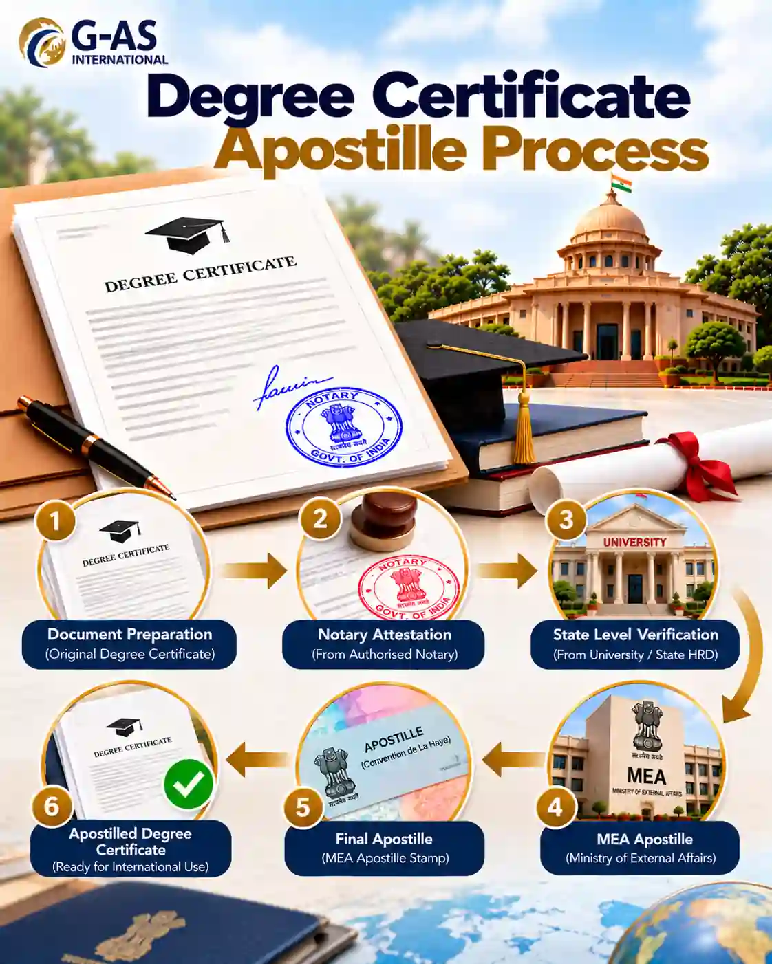 Degree Certificate Apostille Process in India with verification and MEA apostille steps