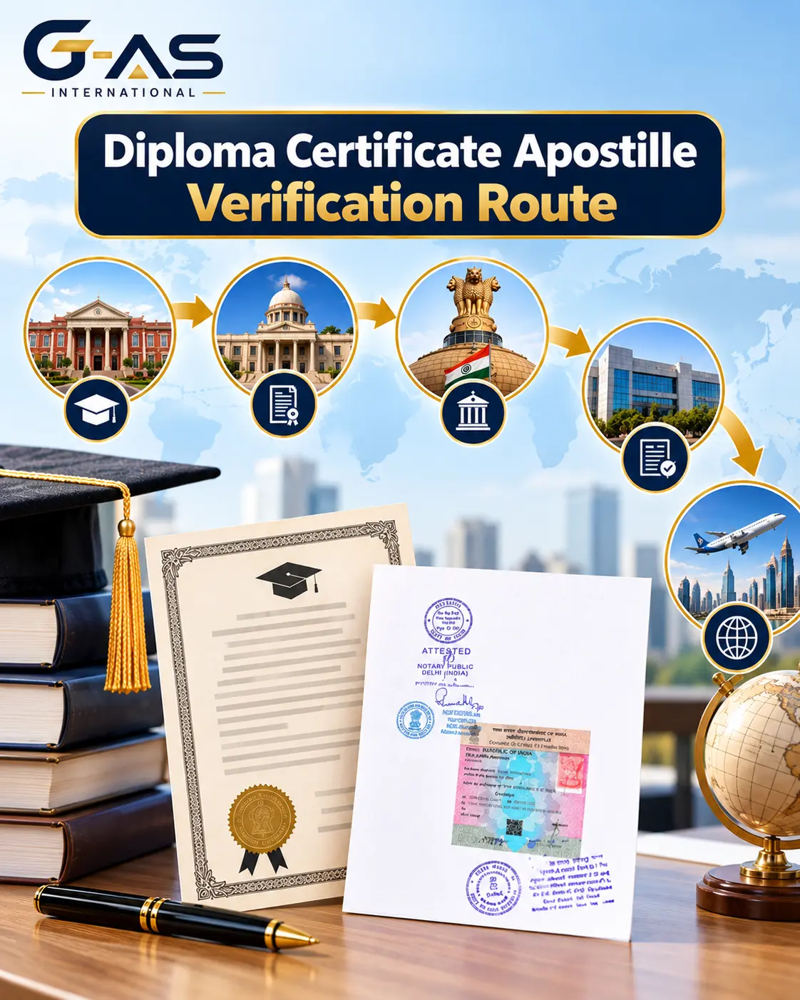 Diploma Certificate Apostille Verification Route infographic explaining document verification and authority checks