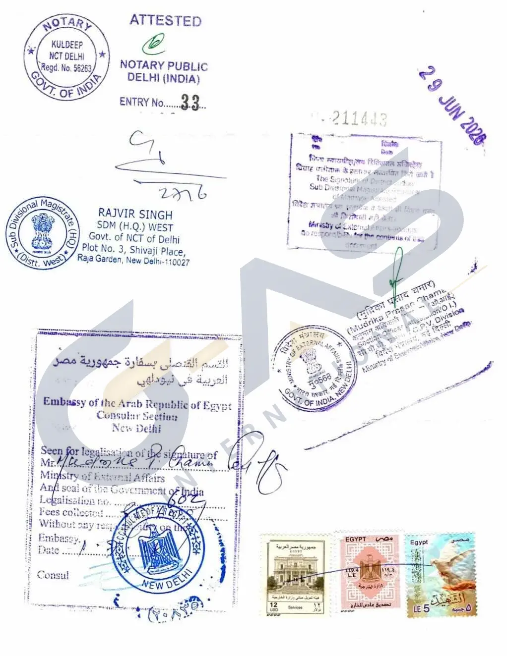 Egypt Embassy Attestation Services for Indian Documents