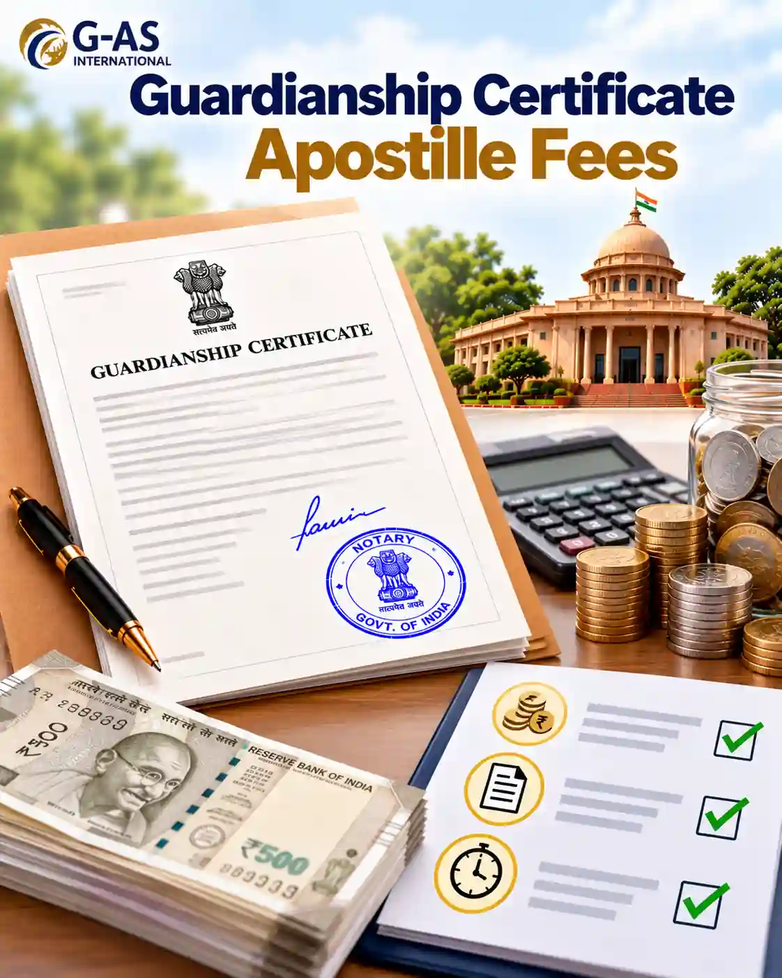 Guardianship Certificate Apostille Fees and cost factors in India
