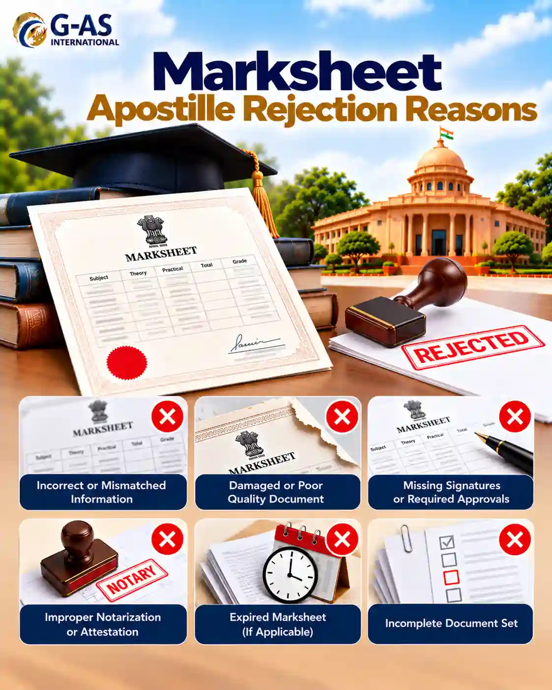 Marksheet Apostille Rejection Reasons including verification errors and document mismatches
