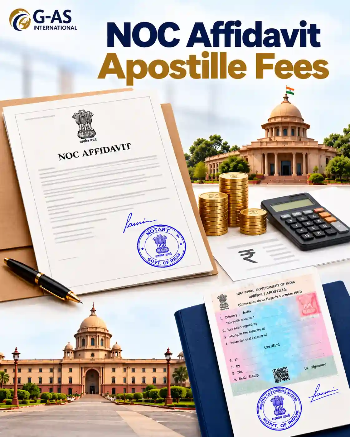 NOC Affidavit Apostille Fees and cost factors in India