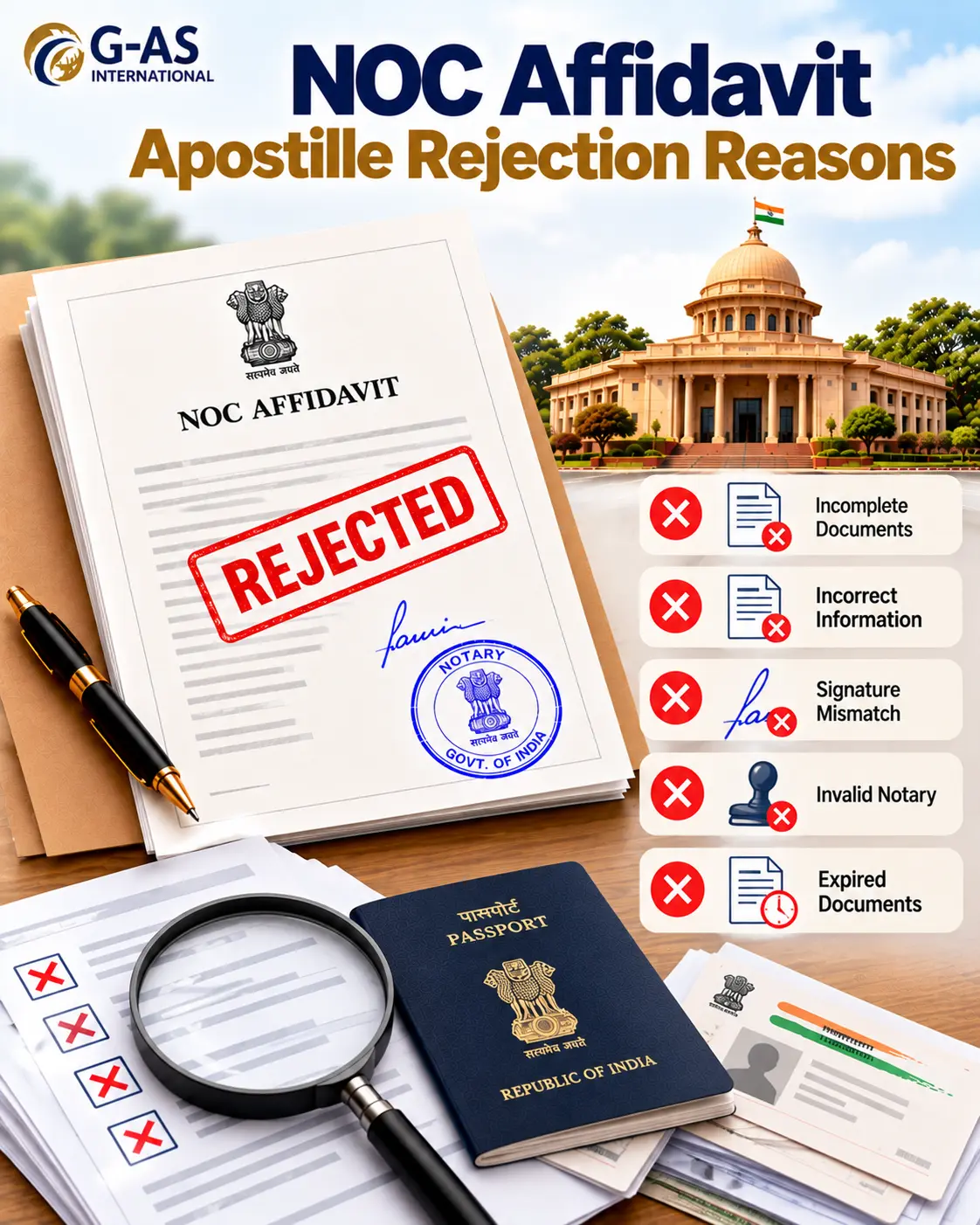 NOC Affidavit Apostille Rejection Reasons and common document errors