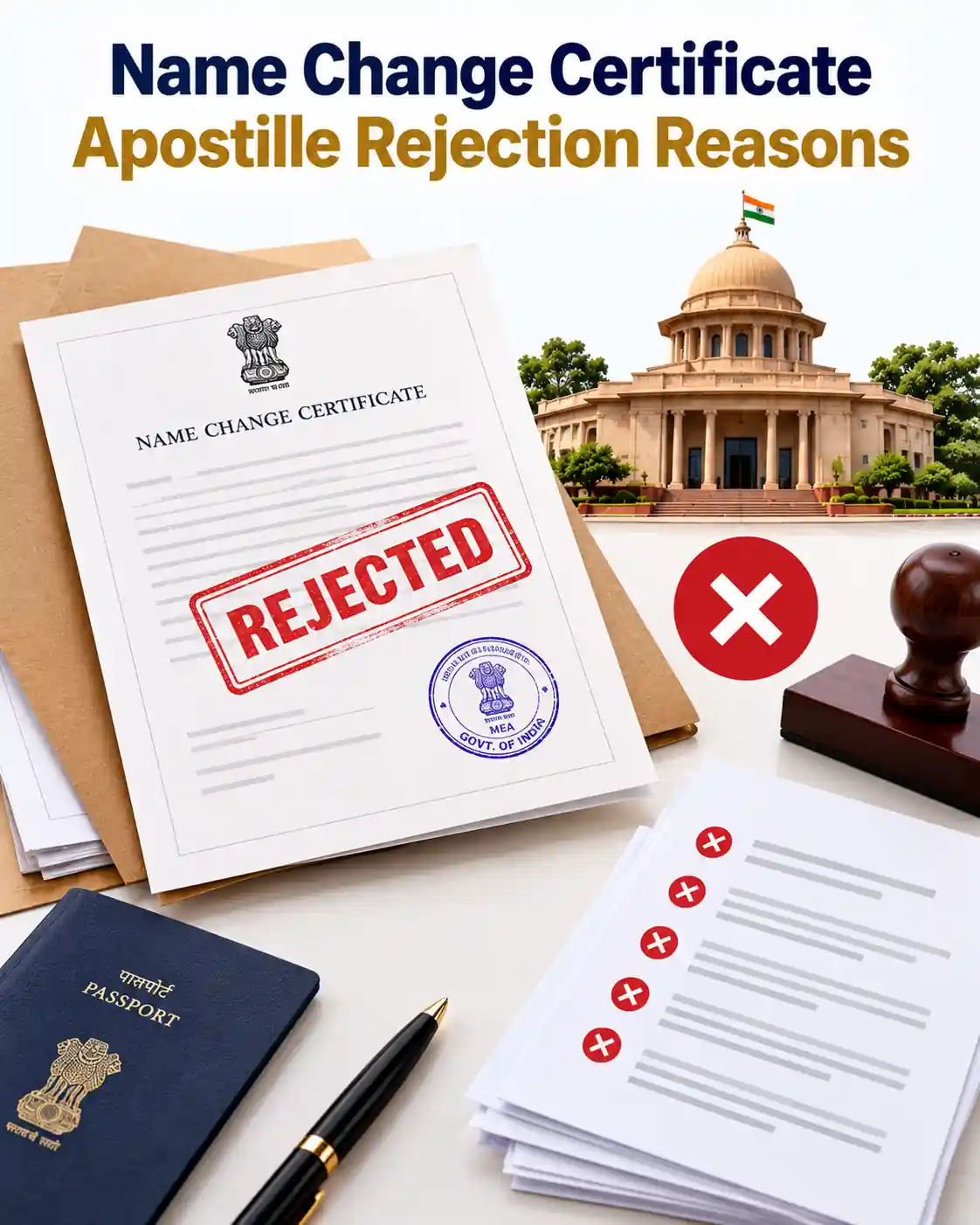 Name Change Certificate Apostille Rejection Reasons including name mismatch and document verification issues