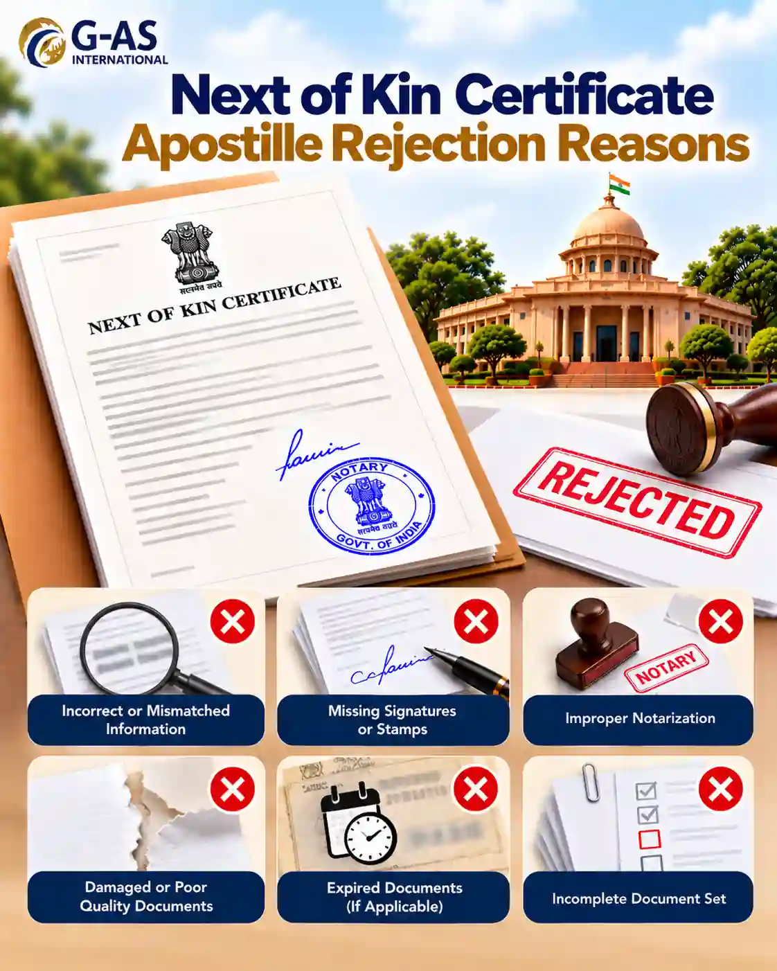 Next of Kin Certificate Apostille Rejection Reasons and document verification errors