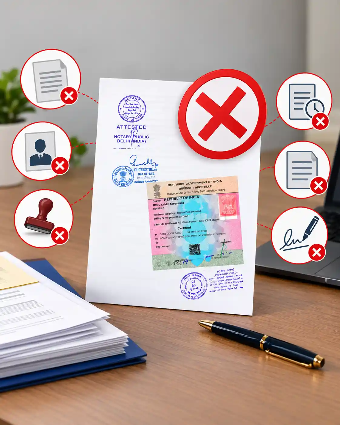 Residence Certificate Apostille Rejection Reasons showing document verification errors and correction checks