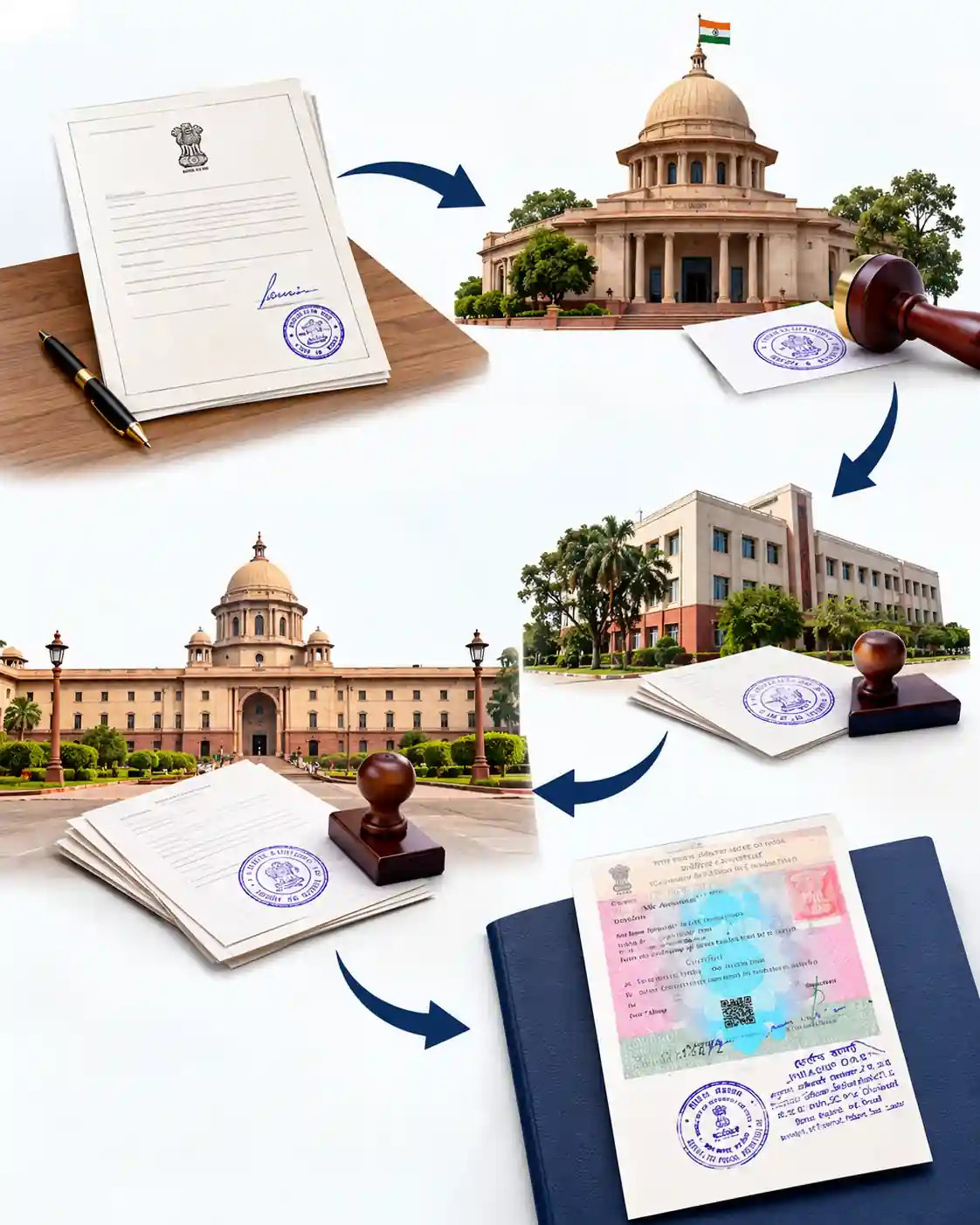 Residence Certificate Apostille Verification Route showing state verification, pre-authentication and MEA apostille stages