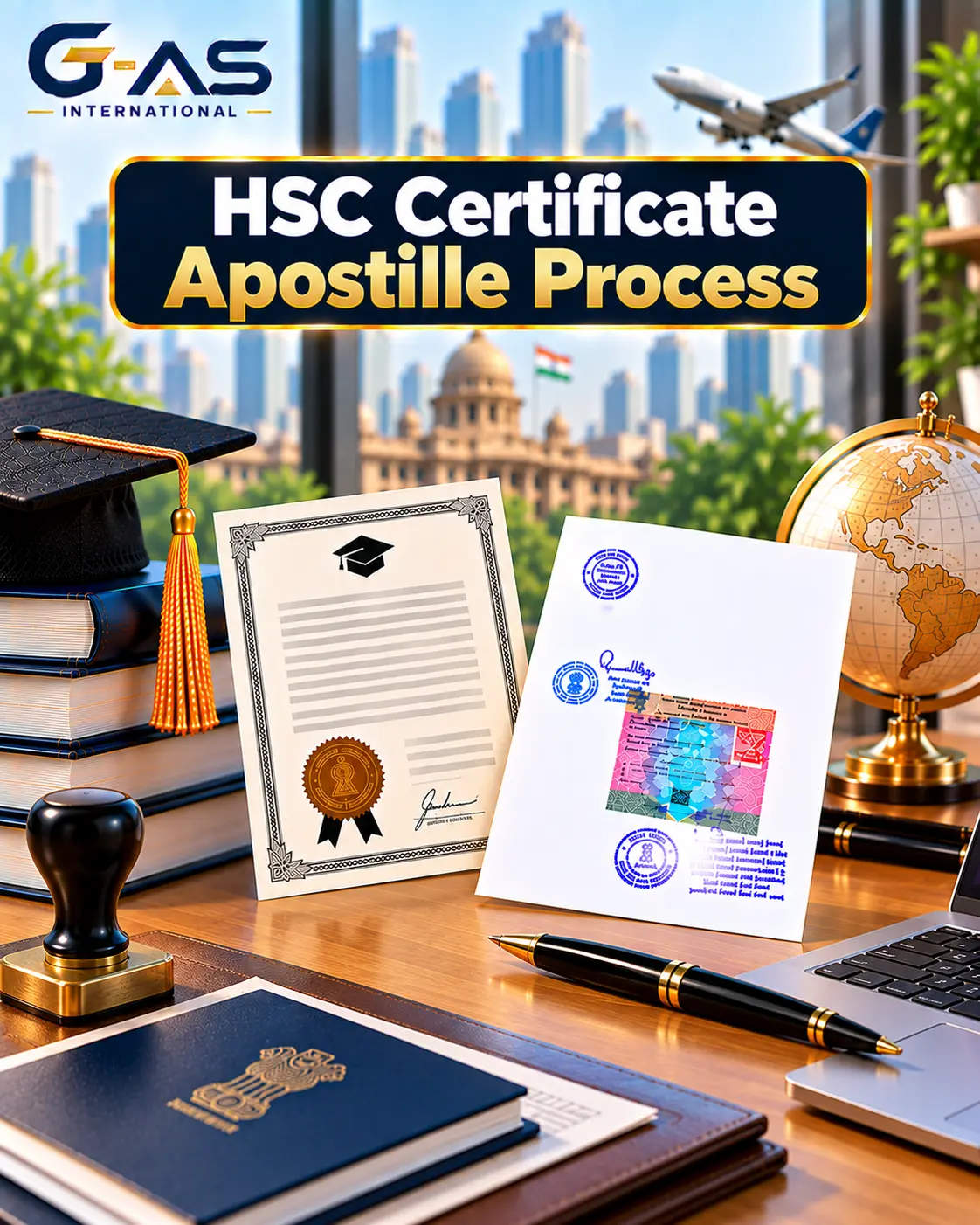 HSC Certificate Apostille Process showing verification and MEA apostille steps in India