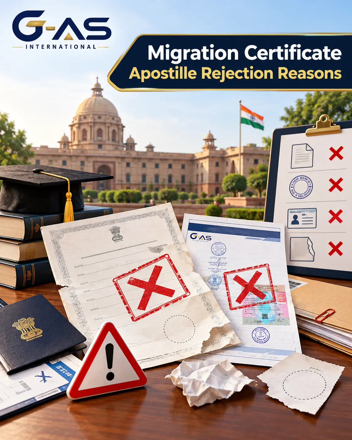 Migration Certificate Apostille Rejection Reasons showing common document and verification problems