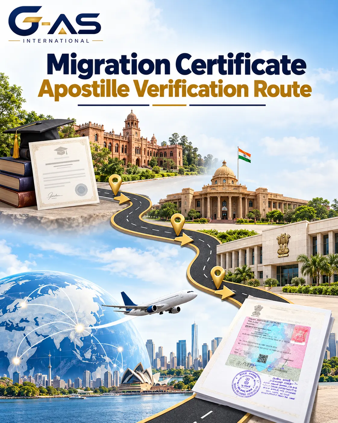 Migration Certificate Apostille Verification Route for state authentication and MEA apostille in India