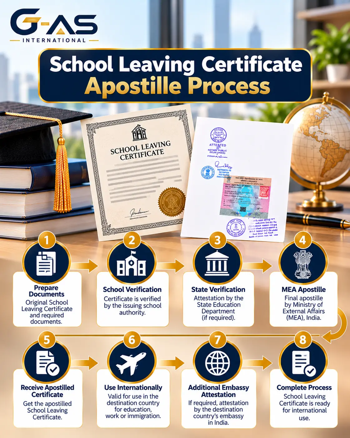 School Leaving Certificate Apostille Process in India with document verification and MEA apostille steps
