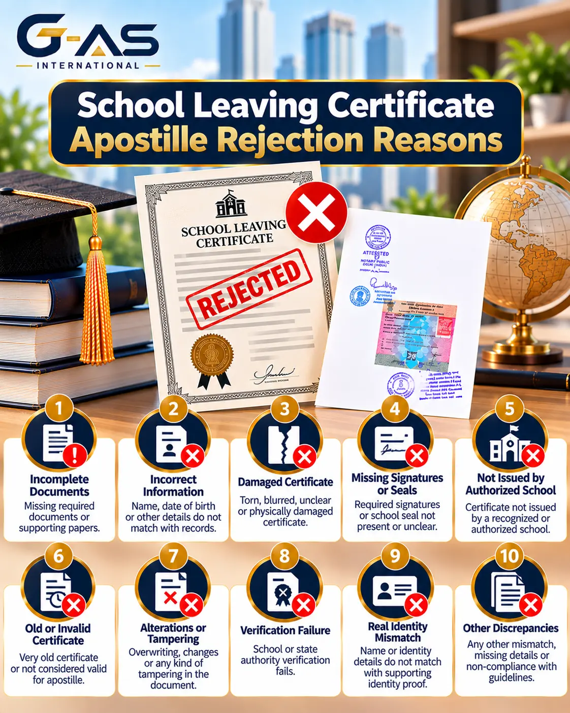 School Leaving Certificate Apostille Rejection Reasons including document errors and verification problems