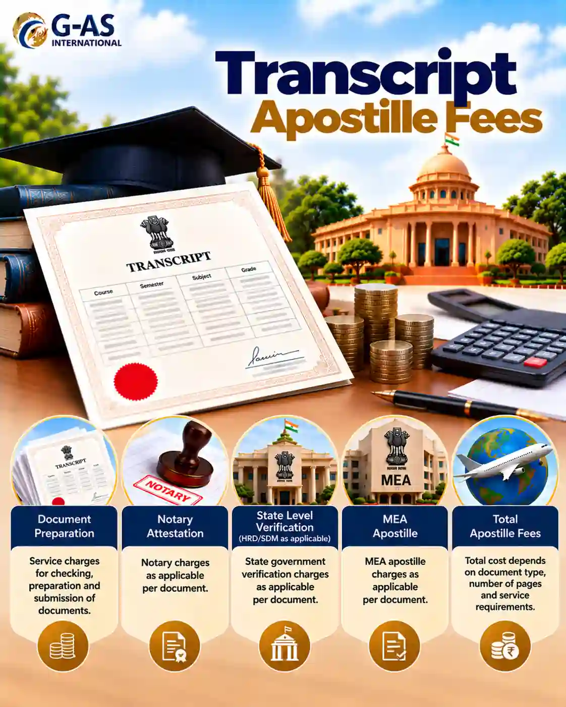 Transcript Apostille Fees in India with MEA and verification cost factors