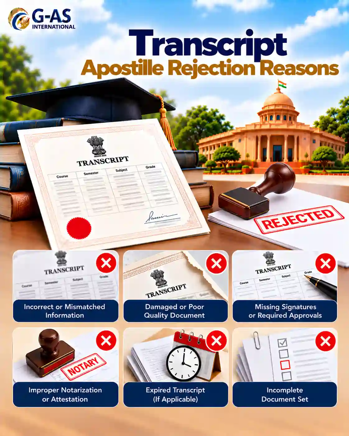 Transcript Apostille Rejection Reasons including document errors and verification issues